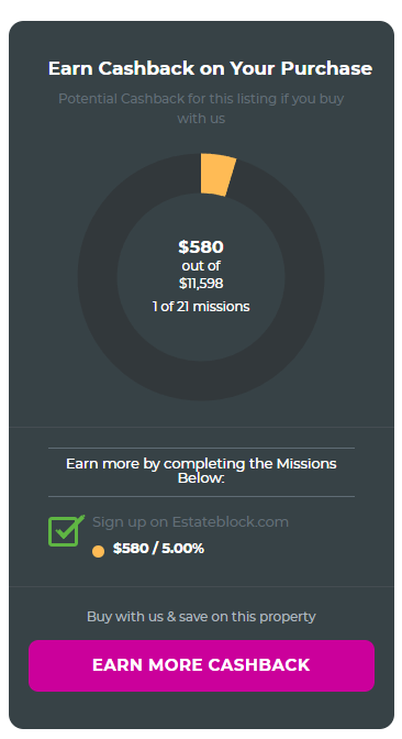 Cashback meter on a listing page tracking progress toward the maximum rebate