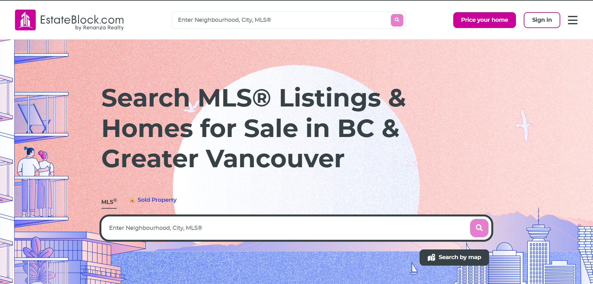 EstateBlock.com search bar for MLS listings and homes for sale in BC & Greater Vancouver